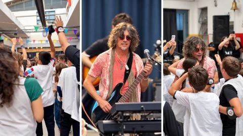 Los músicos del Unplugged de Charly festejaron sus 75 años tocando en una escuela pública